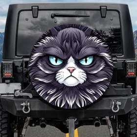 Grumpy Cat Face Light Blue Eyes - Vehicle Decor Gift for Cat Lovers Spare Tire Cover