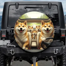 Black Shiba Inu Driver Dog Family Car Road Trip Winding Road - Pet Lover Gift Spare Tire Cover