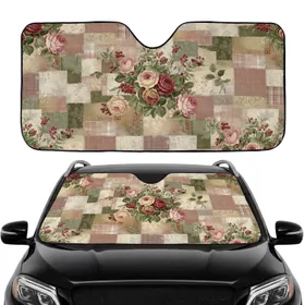Vintage Roses Leafy Vines Small Berry Patchwork Quilt Car Interior Upgrade Car Sunshade