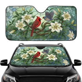 Red Cardinal Blue Bird Lily Stained Glass - Road Trip Car Decor Gift Car Sunshade