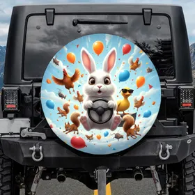 White Rabbit Steering Wheel Duck Chicken Balloons - Wildlife Lover Gift Spare Tire Cover