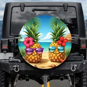 Pineapple Sunglasses Tropical Beach Scene - Vacation Travel Accessory Spare Tire Cover