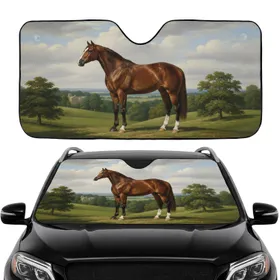 Majestic Bay Horse White Blaze White Socks Green Hills Countryside Travel Accessory Car Sunshade