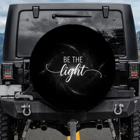Glowing Cosmic BE THE Light Text - Inspirational Lifestyle Gift Spare Tire Cover