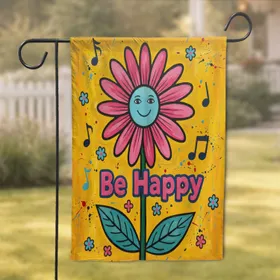 Cheerful Daisy Flowers Be Happy Musical Notes Paint Splatter - Everyday Home Decor Gift Garden Flag