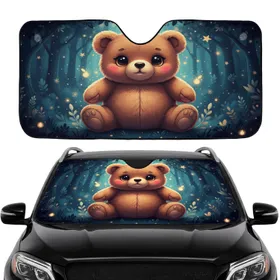 Teddy Bear Glowing Fireflies Twilight Forest Car Interior Upgrade Car Sunshade
