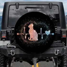 Majestic Cat Silhouette Rose Gold Glitter Heartbeat - Cat Lover Gift Spare Tire Cover