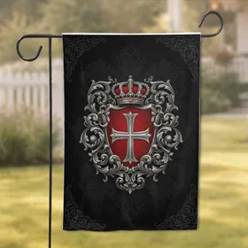 Heraldic Crest Red Shield Silver Cross Gold Crown Acanthus - Home Decor Gift Garden Flag