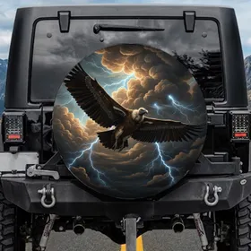 Amber Ochre Griffon Vulture Turbulent Storm Lightning - Wildlife Lover Gift for Bird Watchers Spare Tire Cover