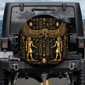 Winged Eye of Horus Ancient Egyptian Figures Ankh - Egyptian History Lover Gift Spare Tire Cover