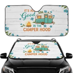 Camper Trailer Campfire IT'S ALL Good IN THE CAMPER HOOD - Road Trip Gift for Camper Lover Car Sunshade