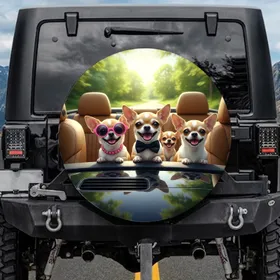 Chihuahuas Pink Sunglasses Bow Tie Car Ride - Dog Lover Travel Gift Spare Tire Cover