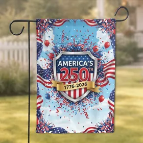 America's 250th Anniversary Flag Shield 1776-2026 - Independence Day Celebration for Veterans Garden Flag