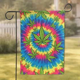 Cannabis Leaves Tie-Dye Swirl - Psychedelic Boho Home Decor Gift Garden Flag