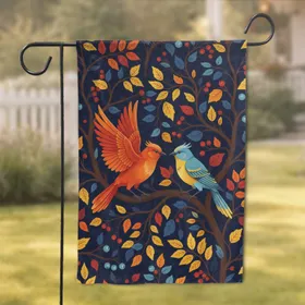 Two Vibrant Birds Dense Botanical Branches Berry Accents - Home Decor Gift Garden Flag