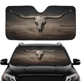 Longhorn Bull Skull Desert Landscape - Car Interior Upgrade for Western Style Lover Car Sunshade