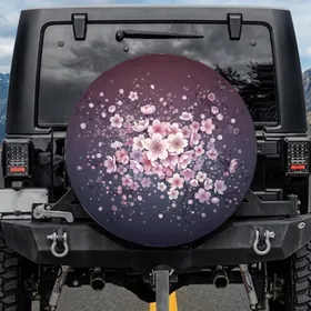 Sakura Petals Floral Branches Twilight Sky - Home Decor Gift Spare Tire Cover