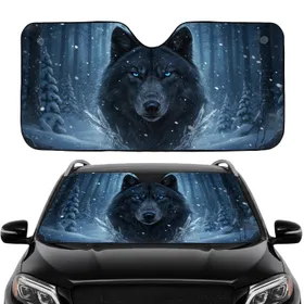 Black Wolf Electric Blue Eyes Winter Forest - Car Interior Upgrade Wolf Lover Gift Car Sunshade