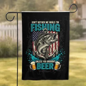 Don't Bother Me Fishing Beer Mugs - American Flag Bass Fish Lover Gift Garden Flag