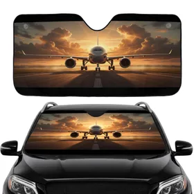 Jetliner Powerful Engines Runway Dramatic Sky - Travel Essentials Car Sunshade
