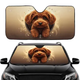 Fluffy Poodle Peeking Out - Car Interior Upgrade for Poodle Lovers Car Sunshade