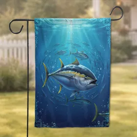 Vibrant Yellowfin Tuna Fish School Ocean Swim - Home Decor for Anglers & Wildlife Lovers Garden Flag