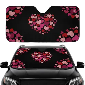 Textured Pink Fuchsia Crimson Hearts Black Canvas - Road Trip Gift Car Sunshade