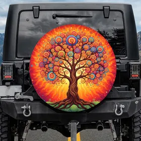 Sturdy Tree of Life Foliage Spirals Stars - Boho Lifestyle Gift Spare Tire Cover