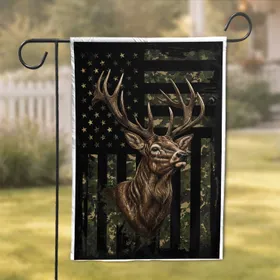 Stag Antlers Camouflage Military - Home Decor Gift for Veterans Garden Flag