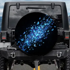 Dynamic Flurry Iridescent Butterfly Cluster Deep Black Void - Wildlife Lover Gift Spare Tire Cover