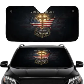 Golden Cross One Nation Under God Flag - 250 Years of Blessings Road Trip Essential Car Sunshade