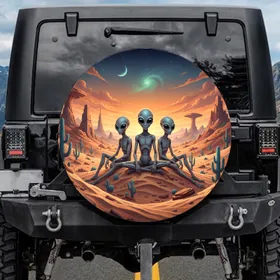 Grey Aliens Desert Twilight Nebula - Adventure Seeker Home Decor Gift Spare Tire Cover