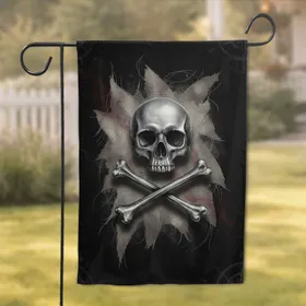 Silver Skull Crossbones Jolly Roger - Pirate Lore Home Decor Gift for Adventurers Garden Flag