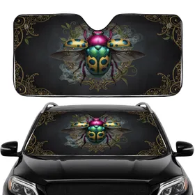 Shimmering Iridescent Beetle Magenta Head Ornate Filigree - Car Interior Upgrade Car Sunshade