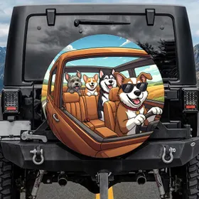 Happy Dogs Vehicle Adventure - Dog Lover Travel Essentials Gift Spare Tire Cover