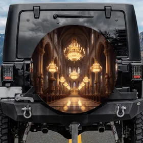 Cathedral Interior Altar Stained Glass Arches Chandeliers - Vehicle Decor Gift Spare Tire Cover