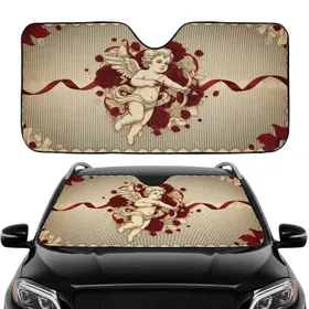 Cherubic Cupid Rose Petals Swirling Ribbons Scrollwork - Car Interior Upgrade Car Sunshade