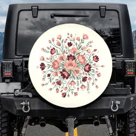 Botanical Floral Garden with Buds and Leaves Everyday Lifestyle Spare Tire Cover