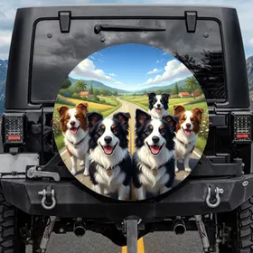 Border Collies Open Road Adventure - Dog Lover Travel Gift Spare Tire Cover