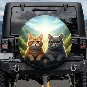 Orange Tabby Grey British Shorthair Cats with Glasses - Cat Lover Gift Spare Tire Cover