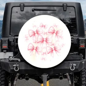 Soft Pink Bows Varying Size Orientation Off-White Field - Car Lover Gift Spare Tire Cover