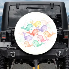 Narwhal Stripes Dots Swirls Arrows - Wildlife Lover Gift for Animal Lover Spare Tire Cover
