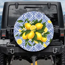 Lemons Portuguese Azulejo Tile Mediterranean Outdoor Decor Citrus Lover Gift Spare Tire Cover