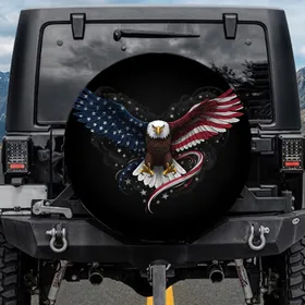 Bald Eagle American Flag Wings - Patriotic American Gift for Veterans Spare Tire Cover