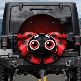 Red Black Garden Ladybug Face Red Eyes Black Spots Antennae - Nature Lover Gift Spare Tire Cover