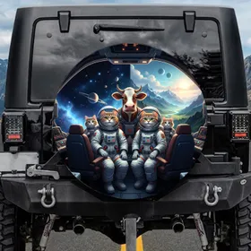 Joyful Astronaut Animal Crew Spaceship Alien Vista - Space Explorer Gift for Animal Lovers Spare Tire Cover