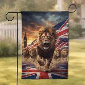 Majestic Roaring Lions Union Jack Big Ben Epic Sunset British Patriotic Home Decor Garden Flag