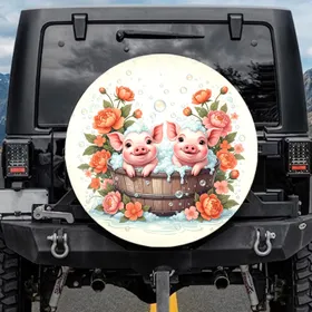 Baby Pigs Bathtub Bubble Bath Peonies - Farmhouse Decor Gift Spare Tire Cover