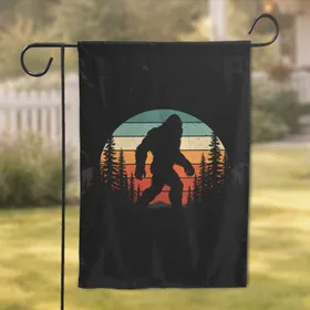 Bigfoot Sasquatch Pine Forest Mountain Sunset Wilderness - Outdoor Enthusiast Home Decor Gift Garden Flag