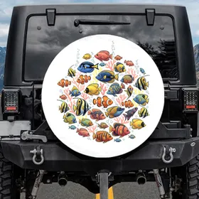 Richly Colored Tropical Reef Fish School Underwater Scene - Ocean Lover Gift Spare Tire Cover